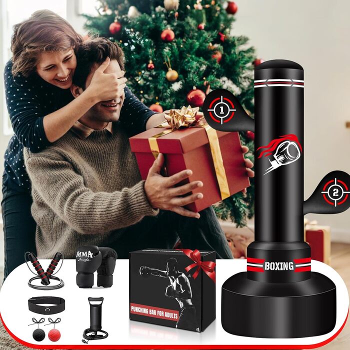 Стенд-боксерський мішок NZQXJXZ для дорослих 180 см з рукавичками, насосом, скакалкою та м'ячем для рефлексів. Ідеально для MMA та фітнесу