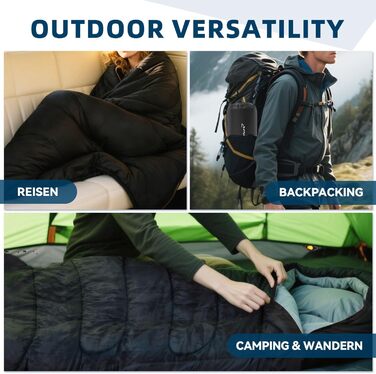 Спальний мішок Clostnature для кемпінгу та подорожей - Легкий, компактний, 3-сезонний, чорний, 0.9 кг