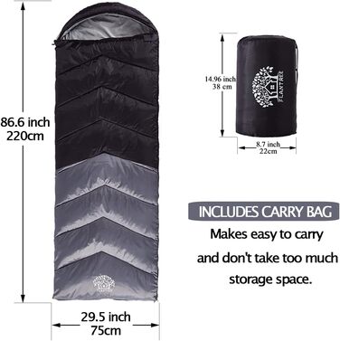 Сплячий мішок 4-сезонний для дорослих та дітей для кемпінгу, походів, відпочинку на природі. Теплий, легкий, водонепроникний з компресійним мішком. Чорний / Сірий