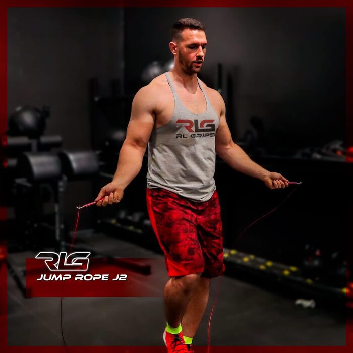 Скакалка для кросфіту RL Grips® з алюмінієвого сплаву з неслизькою ручкою - Скакалка з тросом 2 мм - Скакалка для кардіо, фітнесу, тренажерного залу, чорна (скакалка + запасні частини)