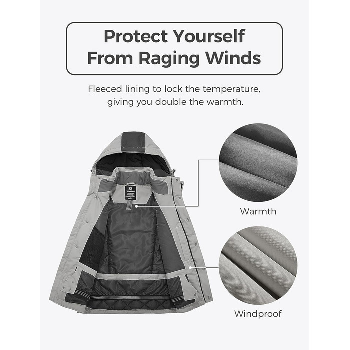 Водонепроникна зимова куртка Wantdo для чоловіків - спортивний мантель для активного відпочинку, гірський халат, XL, сірий+помаранчевий