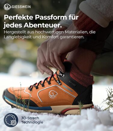 Чоловічі водонепроникні трекінгові черевики Giesswein Wool Cross X Alpine - для хайкінгу та походів у горах (47 EU, Коричневий)