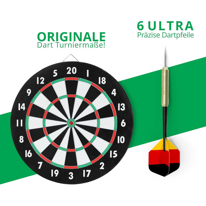 Stagecaptain DBP-1810 Bullseye паперова дартс-дошка з дротиками, двостороння, набір для початківців, 6 дротиків, 4 набори хвостовиків