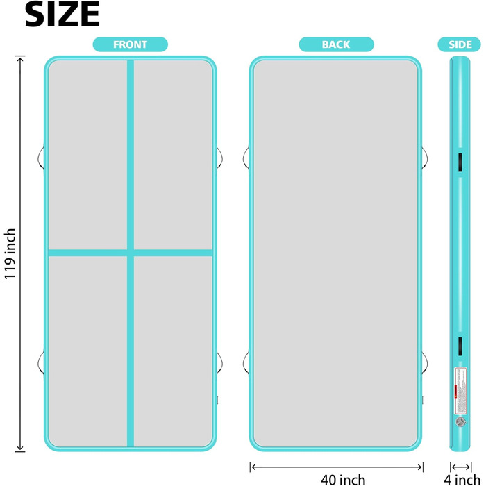 Надувний килимок для гімнастики BPB з електронасосом. 10 футів. Килимок для акробатики та тренувань. Підходить для дому, спортзалу, челедингу, йоги, пілатесу, бойових мистецтв, пляжу та водяних розваг. Розмір: 300x100x10 см