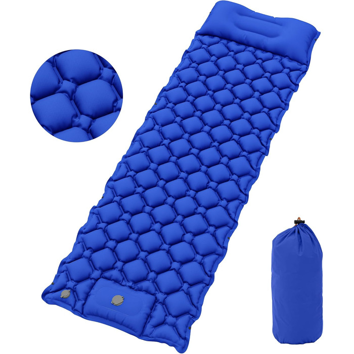 Килимок для кемпінгу YITAHOME на 2 особи, самонадувний, 195x120 см, ультралегкий, з вбудованим насосом та подушками, для подорожей (темно-сірий) (синій Yy)
