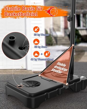 Баскетбольний кошик для вулиці, дитячий, регульована висота 150-210 см, стійка з міцною задня стінкою 80x60 см, збільшена база та колеса, чорний