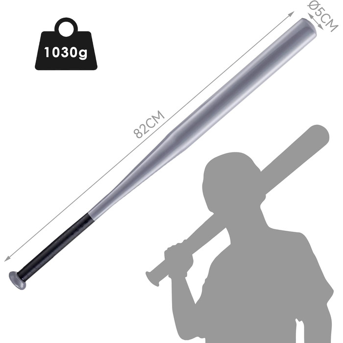 Бейсбольна біта 82 см, сталь. Бейсбольна біта, біта для софтболу. Спортивне обладнання для спорту та відпочинку (сріблястий, легована сталь)