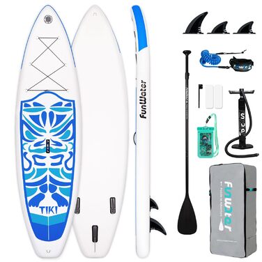 Надувна дошка для SUP-серфінгу FunWater: комплект з регульованим веслом, насосом, рюкзаком та лішем для дорослих