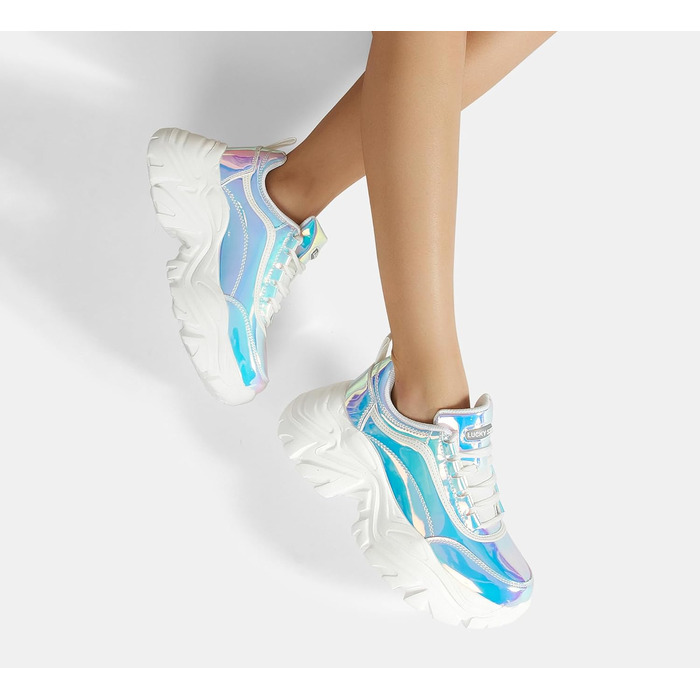 Кросівки жіночі LUCKY STEP Chunky на платформі, білі голографічні (42 EU) - зручні кеди на підборах
