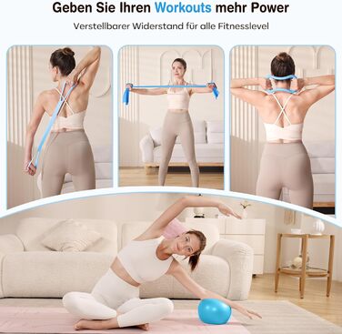 Набір для пілатесу 13 шт: кільце 13', м'яч 10' та еластичні стрічки для жінок вдома. Комплект обладнання для пілатесу для початківців, стрічки та аксесуари (блакитний)