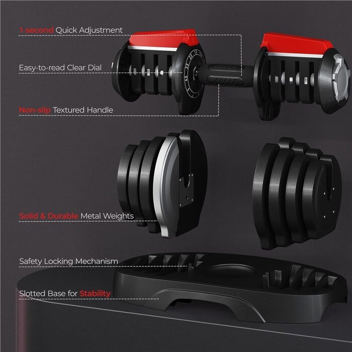 Регульована штанга Yaheetech 12/16-в-1: короткі гантелі 1,5-18 кг / 3-24 кг / 2-40 кг. Швидке налаштування ваги. Гантелі для дому та фітнес-залу. Регульована - 12,5 кг (одиничний екземпляр)