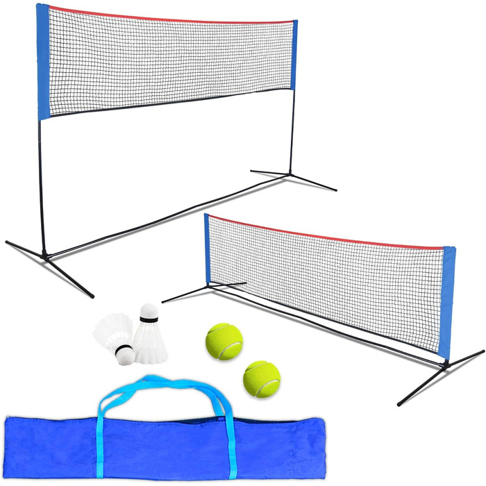 Мережа для бадмінтону Kapler регульована по висоті 90–160 см: мультиспортивна мережа 300x90–160 см для піклболу, волейболу та тенісу, для дітей та дорослих, з 2-ма федерболами та 2-ма тенісними м'ячами, портативна