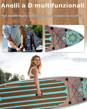 Надувна SUP-дошка MEKETUM 320x80x15 см, до 150 кг, комплект з веслом, насосом та аксесуарами для початківців і дітей, стійка для йоги, риболовлі, моря, літнього відпочинку, легка, стиль Мінтове дерево
