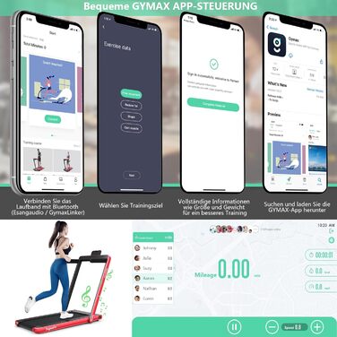 Бігова доріжка COSTWAY 2-в-1, складана, 2,25 к.с., з APP, Bluetooth, пультом, 1-12 км/год, під стіл, для дому, червона