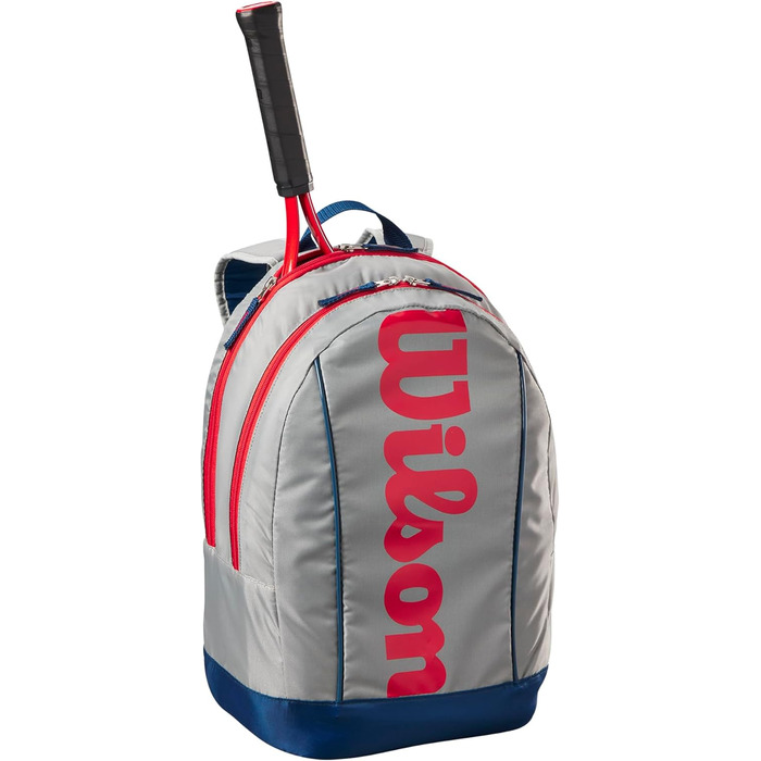 Дитячий тенісний рюкзак Wilson Junior, 2 відділення, до 2 ракеток, світло-сірий/червоний-синій