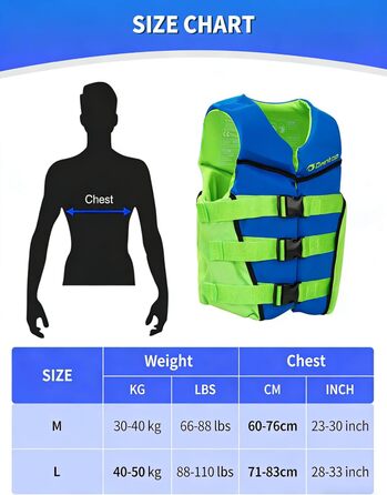 Owntop Світлова жилетка для дітей та підлітків, регульована, з трьохточковим ременем безпеки, легка, для каякінгу, плавання, риболовлі та снорклінгу (Блакитна, M)