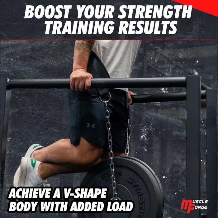 Пояс для вправ з ланцюгом 80см, сталевий ланцюг для підтягувань та віджимань на брусах | Міцний вантажний пояс для тренажерного залу та силових тренувань | Тренувальний пояс з вагою до 240кг, для додаткової ваги для чоловіків та жінок