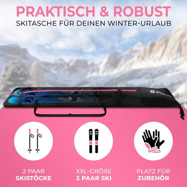 Чохол для лиж STYNGARD KITZBÜHEL (XXL) - для 2 пар лиж до 200 см, водонепроникний, чорно-рожевий