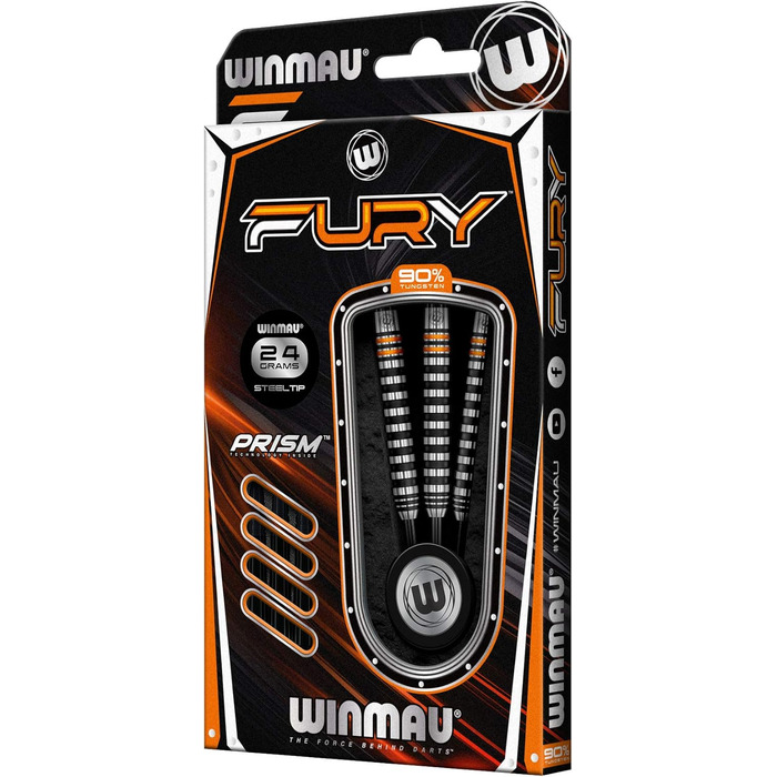 Дротики WINMAU Fury 24 г з вольфраму, з призмовими флайтами та Vecta-шафтами
