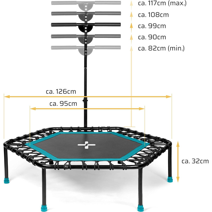 Трамплін для фітнесу SportPlus з тихим гумовим пружинним механізмом, до 130 кг, турквіс, не складається