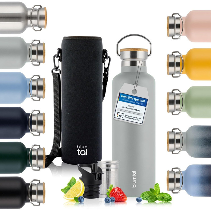 Термос-пляшка Blumtal 1л з нержавіючої сталі, подвійні стінки, ізоляція, BPA free, для напоїв та чаю, зелений колір