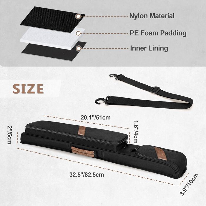 Чохол для більярдного кия: для 1 обідка та 1 кия, з ручкою та регульованим плечовим ременем, з кишенею для аксесуарів, чорний