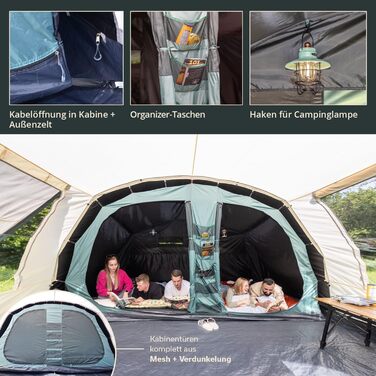 Намет Skandika Hafslo Sleeper Protect для кемпінгу 4/5/6 осіб, водонепроникний, з інтегрованим дном (5000 мм), з тамбуром, чорна спальня. Сімейний намет.