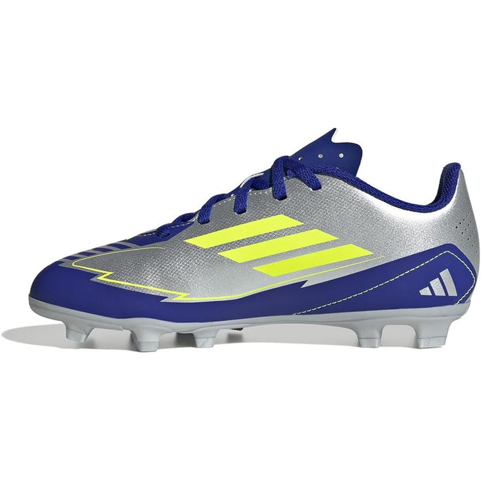 Футбольні бутси adidas F50 Club Messi для унісекс, гнучка підошва, розмір 21 EU, сріблястий, сонячно-жовтий, блакитний