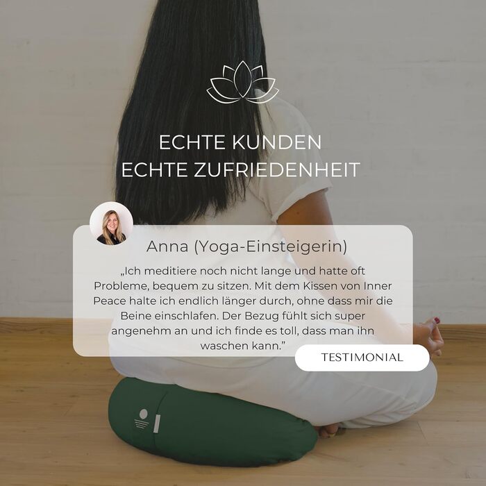 Подушка для йоги та медитації Inner Peace Halbmond 42x20 см, бавовна Біо, зелений (Waldgrün), наповнювач лузга гречки, знімний чохол