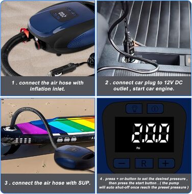 Електрична SUP-насос Ruitx 20PSI з високим тиском, 12V DC, для каяків/матраців/віндсерфінгу/водних видів спорту