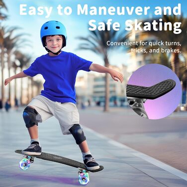 Скейтборд BELEEV 22 дюйми Mini Cruiser з LED колесами та T-інструментом для початківців (Чорний)
