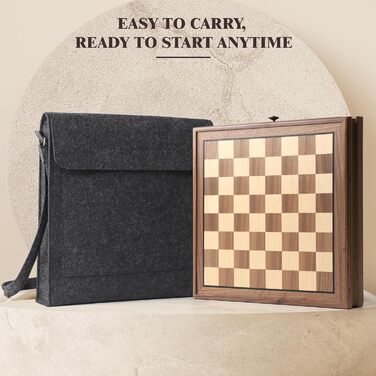 Магнітний шаховий та шашки з горіхового дерева – 2-в-1 набір, з ящиком для зберігання, 2 фігури для шашок, 24 шашкових фігури – дерев'яний шаховий набір для дітей та дорослих
