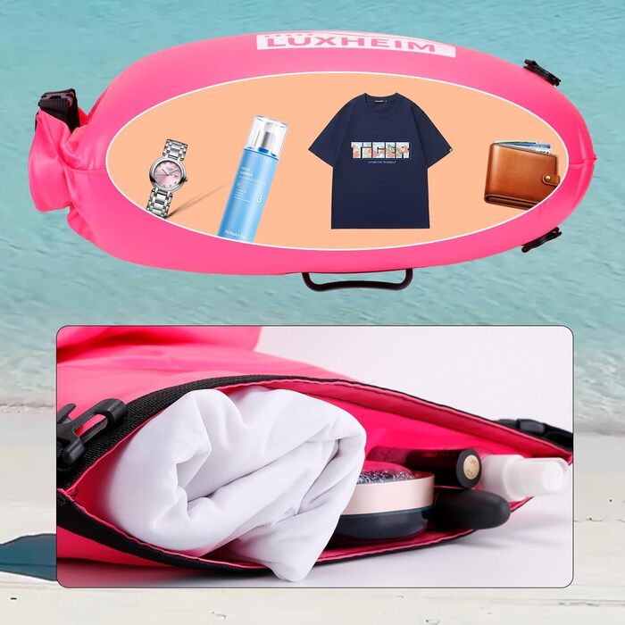 Буя для плавання Schleppschwimmer 28L, сигнальний, для відкритих вод, триатлону, водонепроникний Dry Bag, рожевий