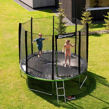 Батут із зовнішньою захисною сіткою Hop-Sport 10ft (305 см), чорно-зелений