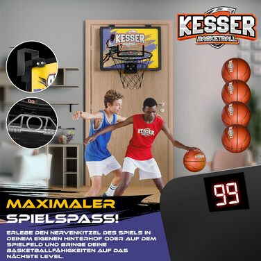 Міні-баскетбольний щит KESSER для кімнати та офісу, настінний баскетбольний кошик для дітей, комплект з м'ячем, сіткою та насосом, жовтий/фіолетовий
