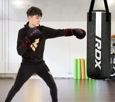 Дитячі боксерські рукавички RDX для муай-тай, кікбоксингу та MMA, шкіра Maya Hide, модель KARA, для спарингу та тренувань, чорні, 6oz/8oz