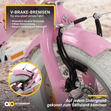 Дитячий велосипед Princess 12 дюймів Actionbikes, з V-Brake гальмами, відбивачами та крилами, для хлопчиків і дівчаток 2-5 років