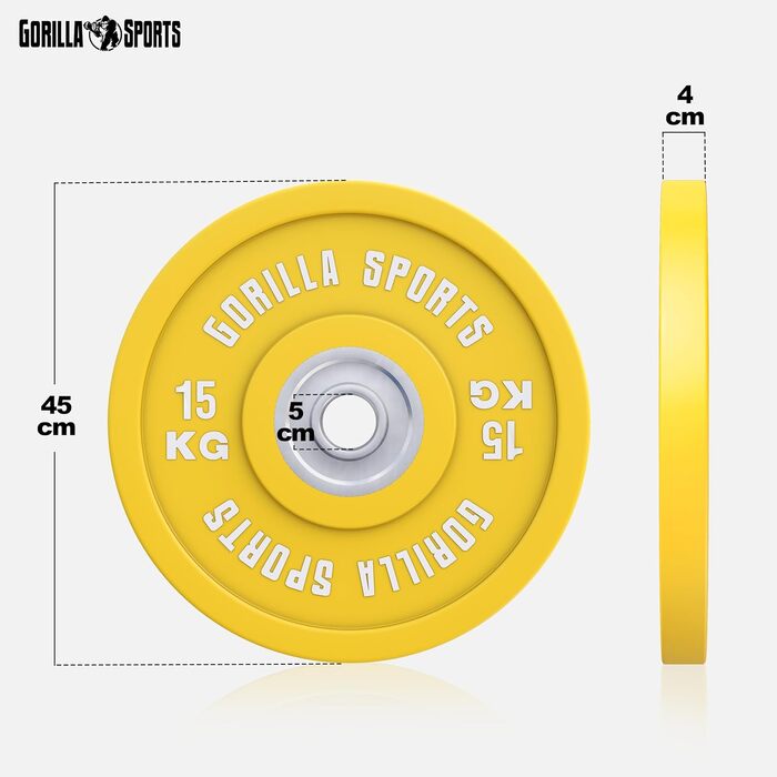 Бамперні диски GORILLA SPORTS 15 кг, Ø50 мм, чавун, гумові, для олімпійської штанги