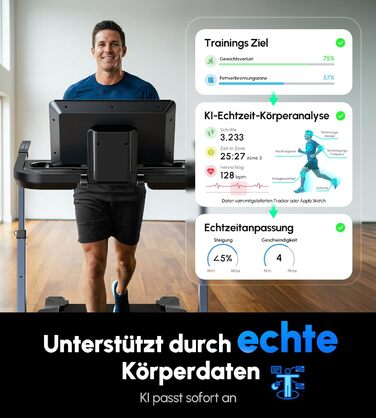 Біговий тренажер KI Smarter для дому 15.5 км/год з автоматичним нахилом та регулюванням швидкості, моніторингом пульсу, інтелектуальним AI-тренером, двигуном BOS CH 5.0HP, макс. вага 200 кг (Синій)