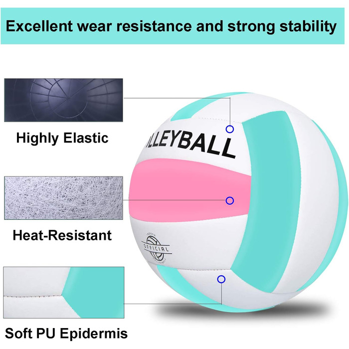 М'яч для волейболу EVZOM Super Soft - розмір 5, для пляжу, залу, басейну, тренувань - рожево-блакитний