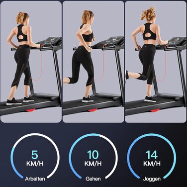Біговий тренажер UMAY для дому, складаний, 14 км/год, 3.0PS/2200W з монітором серцевого ритму, APP та динаміками, 12 програм тренувань, максимальне навантаження 136 кг, нахил 15%