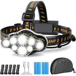 Кепка-ліхтар MLIAIMCE 18000 люмен, 8 режимів, червоне світло, водонепроникна IPX4, для кемпінгу, риболовлі, активного відпочинку, роботи та походів