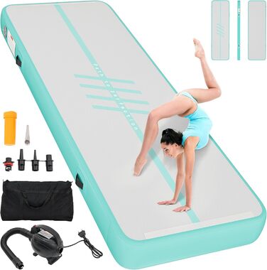 Накидка-матрац для гімнастики DWVO Air Matte Track, 4м, з повітряним насосом, зелений, з карбоновими боковинами