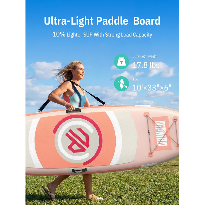 Надувний SUP дошка для сапсерфінгу Niphean 305 см з плавником StabilTrac, для дорослих, з аксесуарами, підходить для йоги