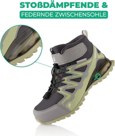 Зимові черевики для жінок та чоловіків, водонепроникні, з утепленням, для піших прогулянок (36 EU, сірий, зелений)
