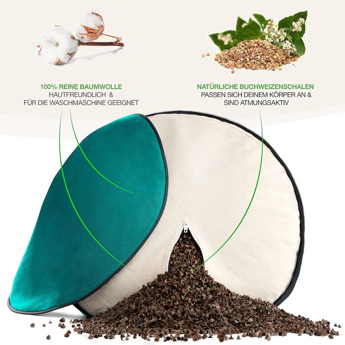 Йога подушка BACKLAXX® для медитації XL, діаметр 35 см, з наповнювачем з гречаної луски, з відеокурсом - пуф для сидіння на підлогу (Смарагдово-зелений)