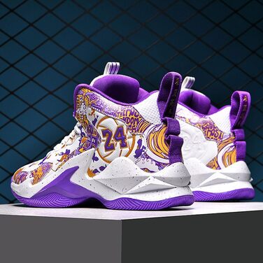 Баскетбольні кросівки для чоловіків та хлопців, високий верх, антиковзаюча підошва, спортивні кросівки для осені/зими, розміри 35-45 EU, чорно-білі (43 EU, фіолетово-білі)