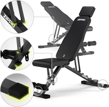 Спортивна лава ZIPRO для дому: 7 положень, навантаження до 300 кг, тренажер для пресу та спини, чорний колір