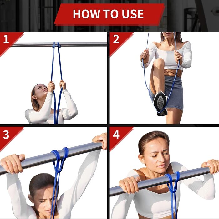 Набір еластичних стрічок для фітнесу AUVIM: 3 рівні опору для силових тренувань, розтяжки, калістеніки, кросфіту, пілатесу, йоги. У комплекті: дверний анкер та сумка для зберігання (блакитний, фіолетовий, червоний)