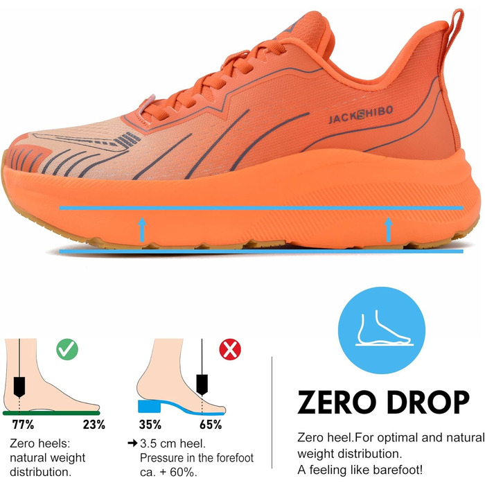 Чоловічі кросівки JACKSHIBO з широкою передньою частиною та підтримкою стопи. Ідеальні для бігу, ходьби, тенісу та ортопедичної підтримки плоскостопості. Широкі, зручні, з товстою підошвою, розмір 46 EU, колір: помаранчевий, візерунок 